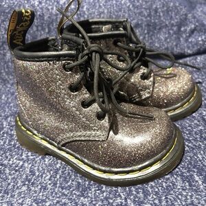 Baby Dr. Doc Martens 1460 Glitter Silver Gunmetal Combat Boots Infant Toddler 5